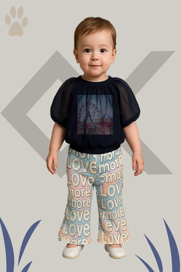 Flutter Sleeves Top With Printed Inner And Printed Pant